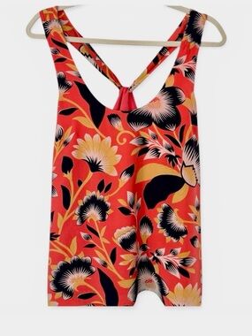J. Crew Tropical Print Silk Halter Top Size 10 Orange Navy 
Resortwear Vacation